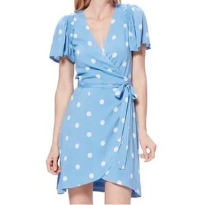 PAIGE Aryln Polka Dot Wrap Dress blue and white size L